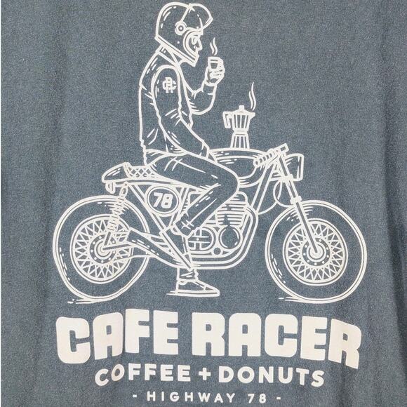 Cafe Racer Coffee Donuts Highway 78 T-Shirt S Green Comfort Colors Graphic Tee - Picture 2 of 5